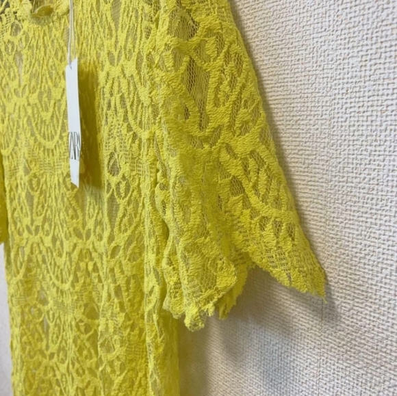 Zara Woman Lace Yellow Top Blouse Size Small - Picture 4 of 5
